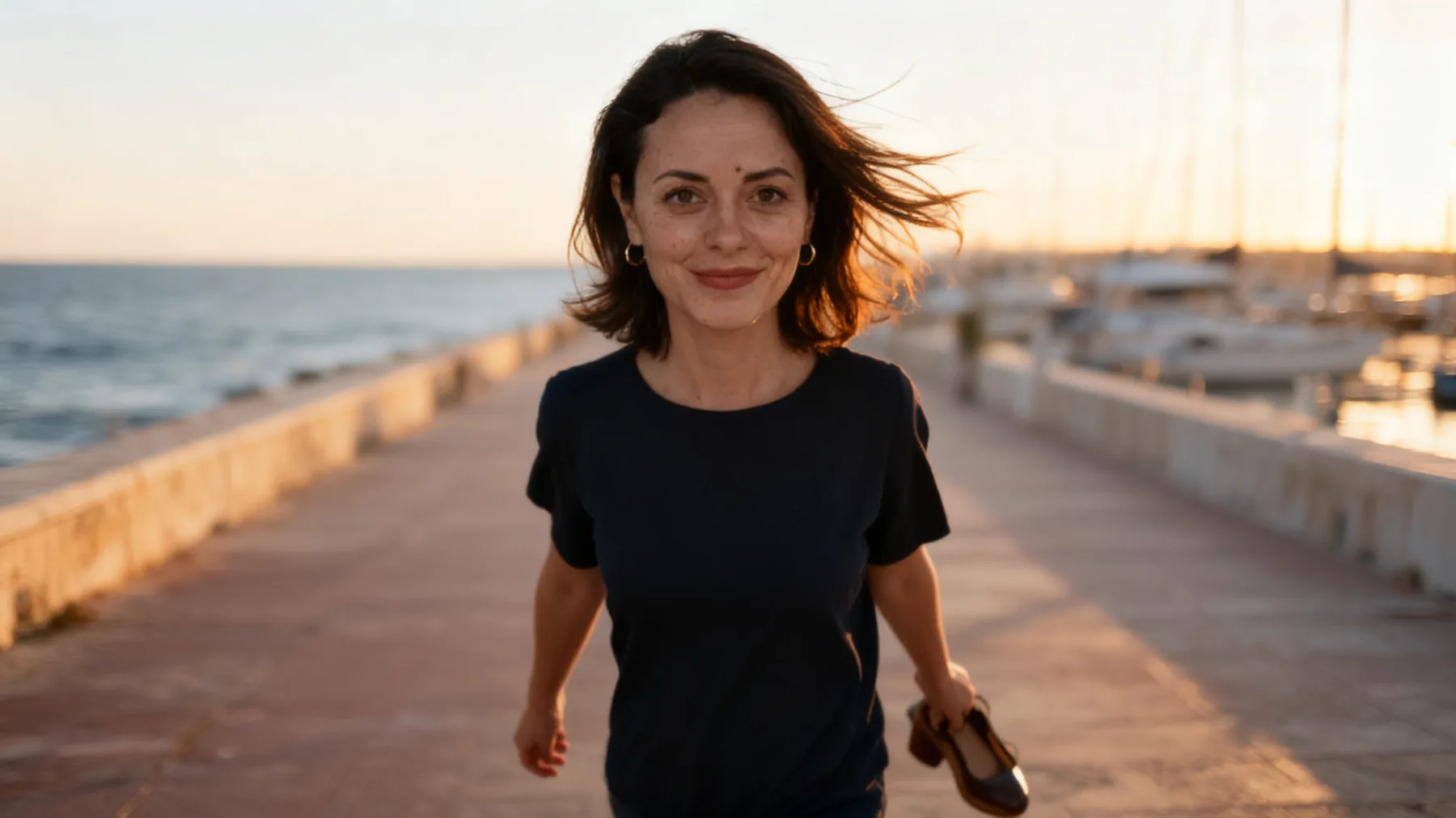 Lauriane Jubina sur la promenade en bord de mer
