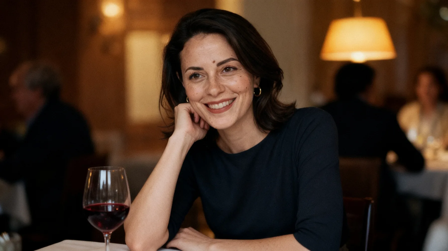 Lauriane Jubina attablée au restaurant