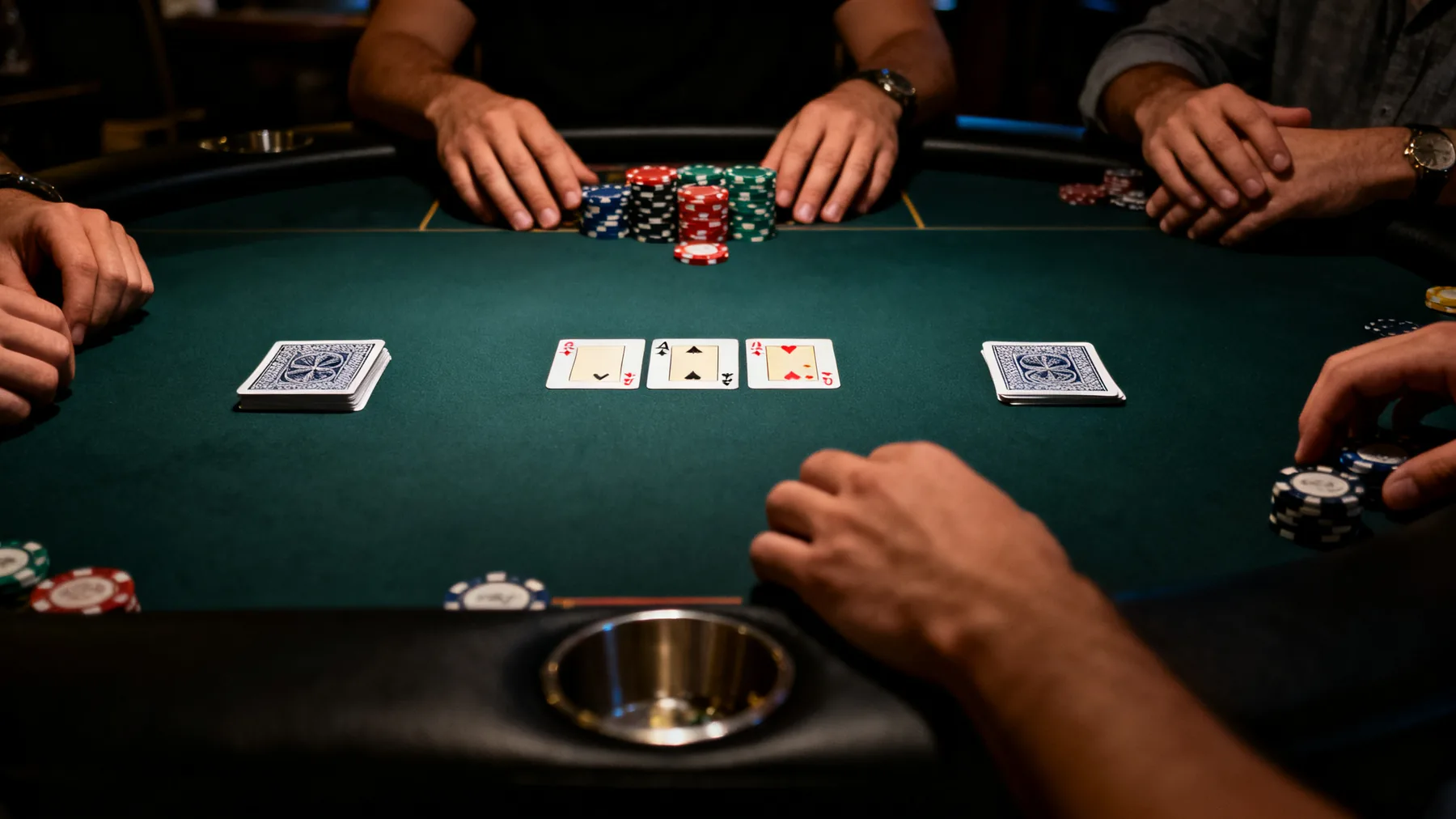 Une table de poker vue de la place d’un joueur